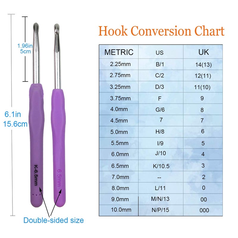Mdoker Extra Long Crochet Hooks,Ergonomic Grip Soft Handles for Handmade DIY Crocheting,Crochet Hook Needles for Arthritic Hands,Size K/10.5(6.5MM) - Image 3